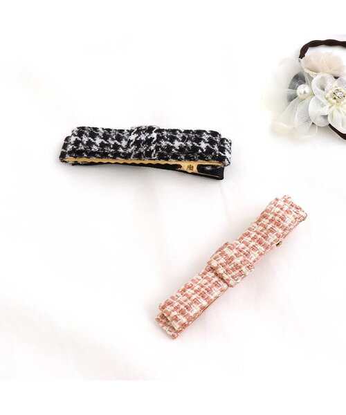 apres les cours（アプレレクール）の「ツイードリボンヘアクリップセット（ヘアピン・キッズ・ブラック/ブラウン・FREE）」の5枚目の写真