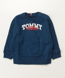 トミーヒルフィガー　ネイビー トレーナー オーガニックコットン コットンシルクブレンドクルーネックニット | トミー