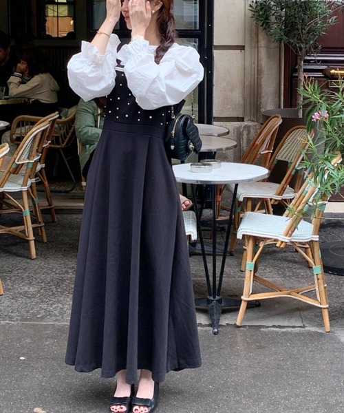 【美品✨】ルネ　ワンピース　ロングワンピース ジップ　パール　34 パール付きキャミワンピース/ロングジャンスカ（ワンピース