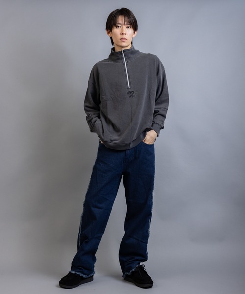 En serio TOKYO(エンソリオトーキョー)の「インディゴ染め裏毛 ハーフジップ スタンドネック トレーナー(スウェット・メンズ・インディゴブルー/スミクロ・L/M)」の4枚目の写真