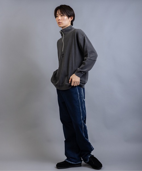 En serio TOKYO(エンソリオトーキョー)の「インディゴ染め裏毛 ハーフジップ スタンドネック トレーナー(スウェット・メンズ・インディゴブルー/スミクロ・L/M)」の5枚目の写真