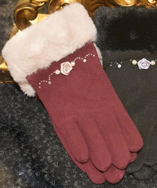 axes femme(アクシーズファム)の「巻き薔薇×ビジューライン手袋(手袋・レディース・ブラック/ワイン/ベージュ・FREE)」の3枚目の写真