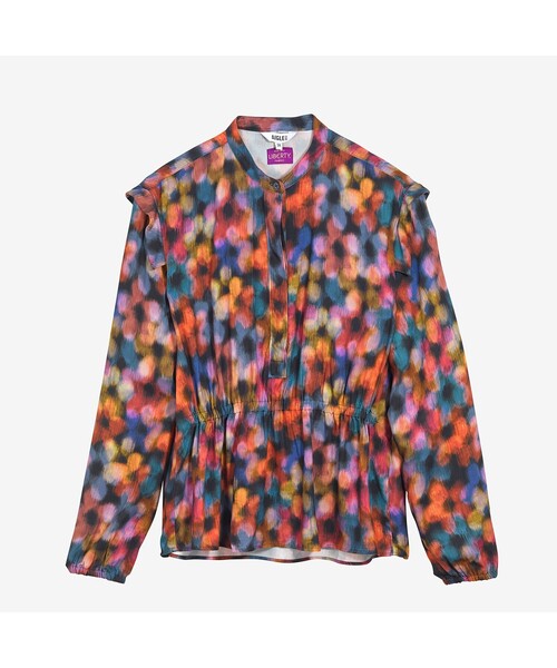 AIGLE 】 エーグルリバティ花柄ノーカラーシャツブラウス