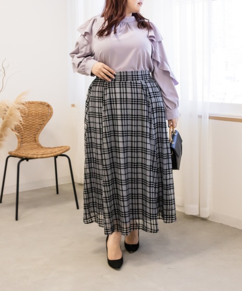 CLETTE(クレット)の「フリル袖プチハイネックブラウス(シャツ/ブラウス・レディース・オフホワイト/ブルー/ラベンダー・4L/3L/LL)」の16枚目の写真