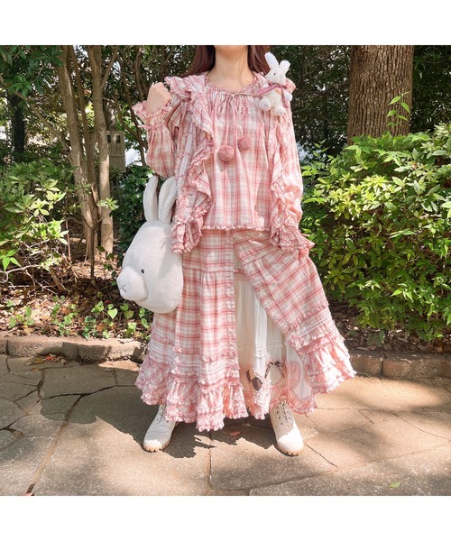 PINK HOUSE チェックロゴフリルパッチワークブルゾン 大きいサイズ PINK HOUSE チェックロゴフリルパッチワークブルゾン 大きいサイズ