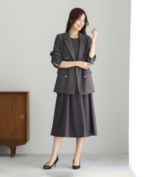 数回着用のみ極美品♡洗えるストレッチフレアコート 40 洗えて動けるワーママワンピ【手洗いできるハイストレッチジョーゼット