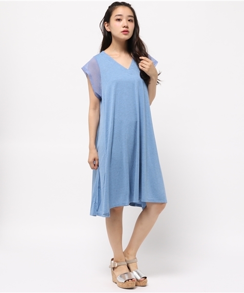 mystic（ミスティック）の「袖メッシュワンピース（ワンピース・レディース・グレー/ブルー/ブラック・ﾌﾘ-）」の3枚目の写真