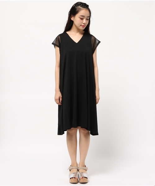 mystic（ミスティック）の「袖メッシュワンピース（ワンピース・レディース・グレー/ブルー/ブラック・ﾌﾘ-）」の4枚目の写真