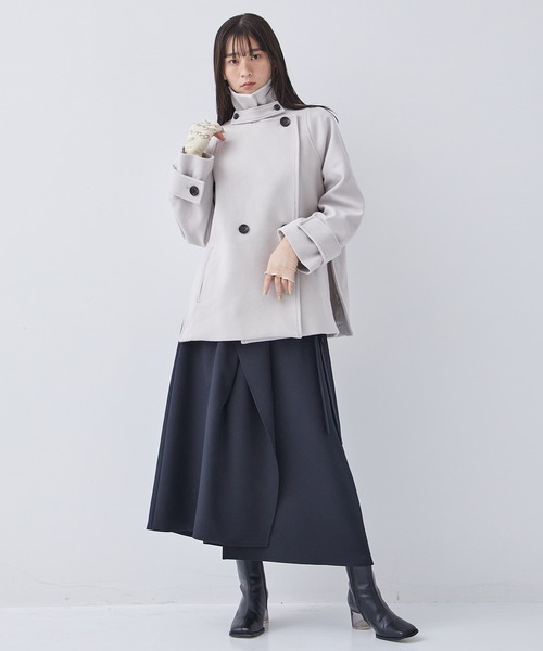 PUBLIC TOKYO（パブリックトウキョウ）の「【PUBLIC TOKYO/パブリックトウキョウ】ショートジャケットコート（ピーコート・レディース・ブラウン/アイボリー/ブラック/ブルー・FREE）」の10枚目の写真