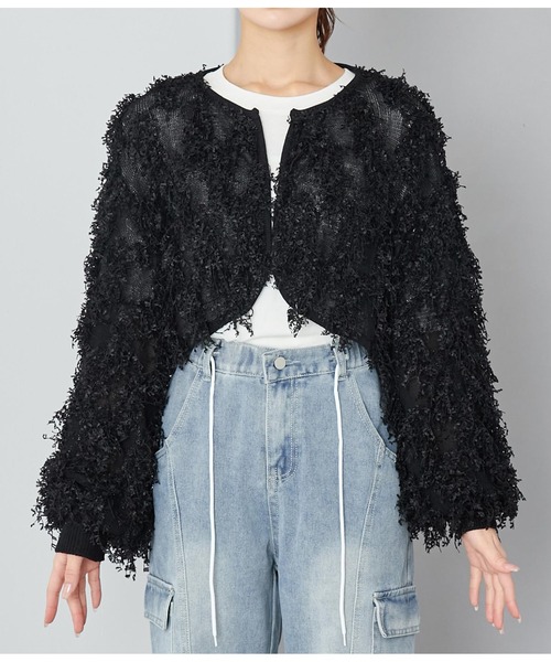 CHILLE(チル)の「フェザーカットニットカーディガン 長袖(カーディガン/ボレロ・レディース・アイボリー/ブラック・FREE)」の14枚目の写真