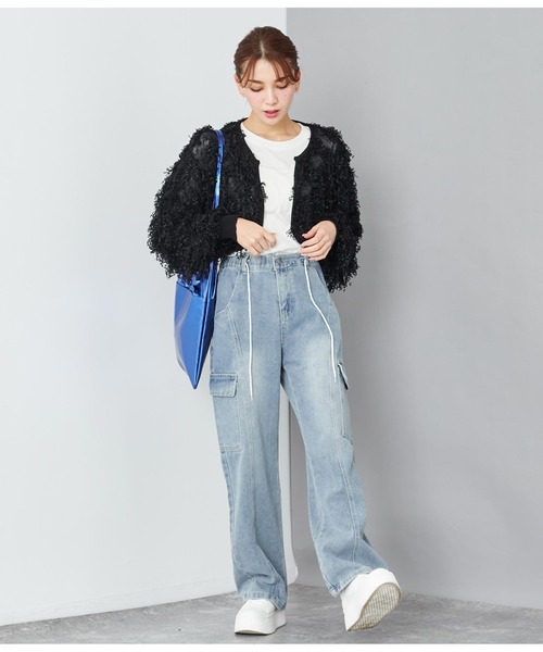 CHILLE(チル)の「フェザーカットニットカーディガン 長袖(カーディガン/ボレロ・レディース・アイボリー/ブラック・FREE)」の12枚目の写真