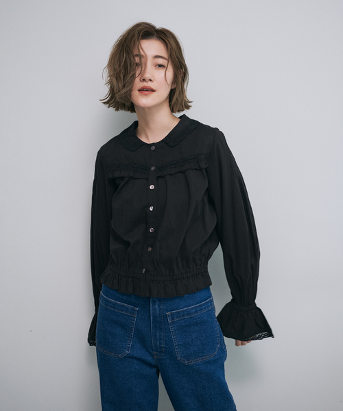 ピンタックレースショートブラウス（シャツ/ブラウス）｜OUTDOOR