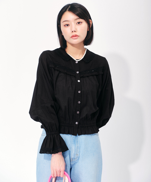 OUTDOOR PRODUCTS Usual Things(アウトドアプロダクツユージュアルシングス)の「ピンタックレースショートブラウス(シャツ/ブラウス・レディース・ホワイト/ブラック・FREE)」の15枚目の写真