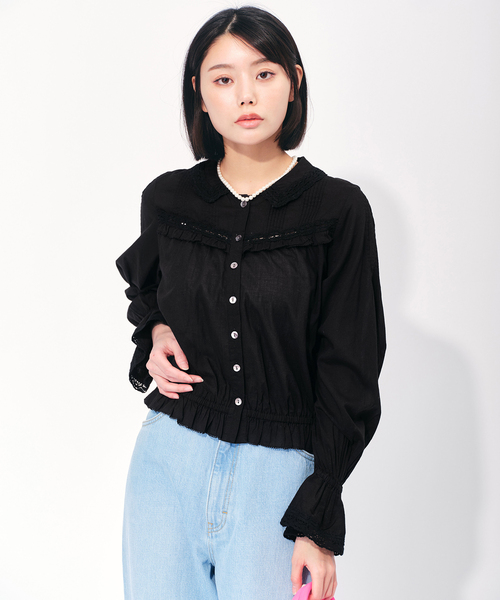 OUTDOOR PRODUCTS Usual Things(アウトドアプロダクツユージュアルシングス)の「ピンタックレースショートブラウス(シャツ/ブラウス・レディース・ホワイト/ブラック・FREE)」の16枚目の写真