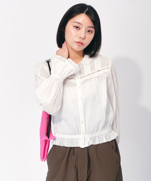 OUTDOOR PRODUCTS Usual Things(アウトドアプロダクツユージュアルシングス)の「ピンタックレースショートブラウス(シャツ/ブラウス・レディース・ホワイト/ブラック・FREE)」の22枚目の写真