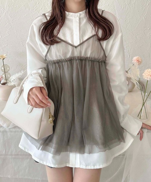 apres jour clair（アプレジュールクレア）の「【apres jour clair】チュールキャミソール【ZOZOTOWN限定アイテム】（キャミソール・レディース・ブラック/アイボリー/グレー・フリー/X-LARGE）」の3枚目の写真
