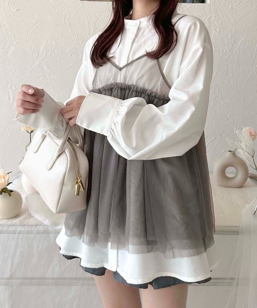 apres jour clair（アプレジュールクレア）の「【apres jour clair】チュールキャミソール【ZOZOTOWN限定アイテム】（キャミソール・レディース・ブラック/アイボリー/グレー・フリー/X-LARGE）」の9枚目の写真