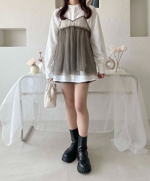 apres jour clair（アプレジュールクレア）の「【apres jour clair】チュールキャミソール【ZOZOTOWN限定アイテム】（キャミソール・レディース・ブラック/アイボリー/グレー・フリー/X-LARGE）」の13枚目の写真