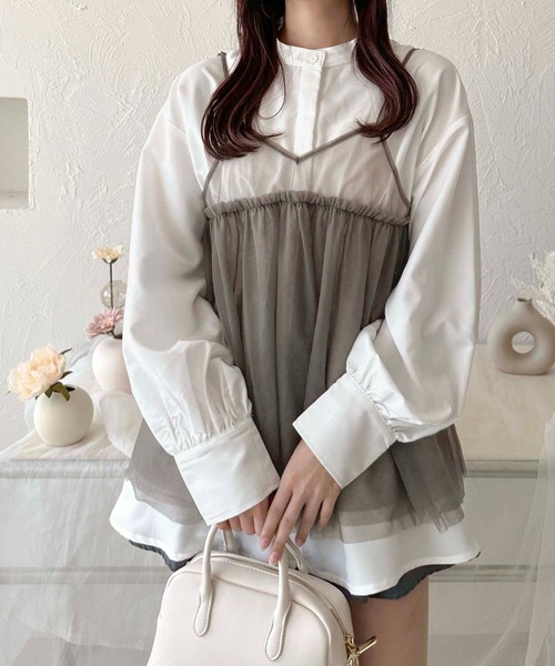 apres jour clair（アプレジュールクレア）の「【apres jour clair】チュールキャミソール【ZOZOTOWN限定アイテム】（キャミソール・レディース・ブラック/アイボリー/グレー・フリー/X-LARGE）」の8枚目の写真