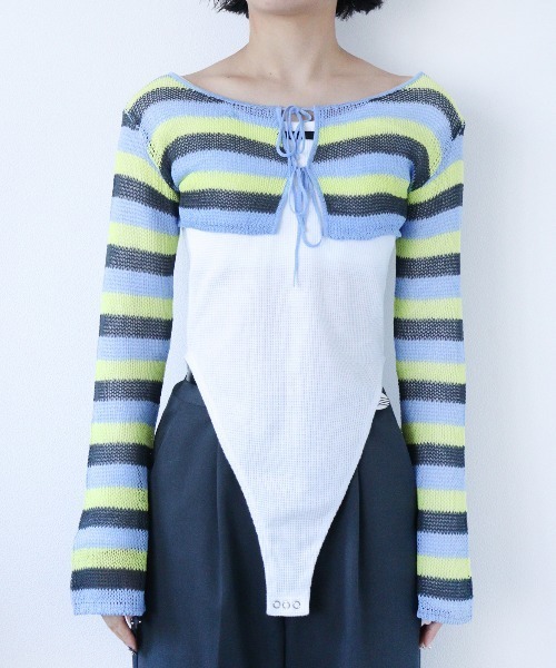 led.tokyo（レッドトウキョウ）の「【led.tokyo】2WAYシアーボーダーカーディガン（Tシャツ/カットソー・レディース・ピンク/ブルー・FREE）」の5枚目の写真