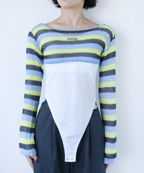 led.tokyo（レッドトウキョウ）の「【led.tokyo】2WAYシアーボーダーカーディガン（Tシャツ/カットソー・レディース・ピンク/ブルー・FREE）」の10枚目の写真