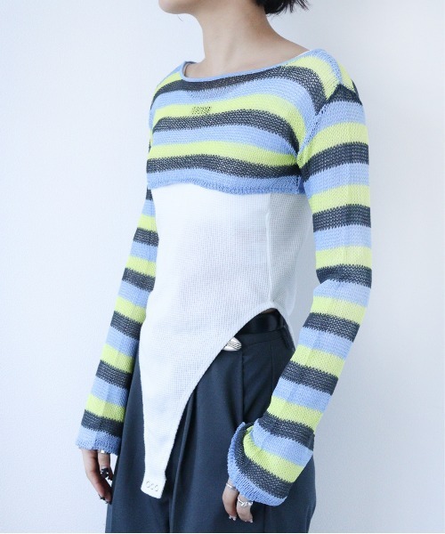 led.tokyo（レッドトウキョウ）の「【led.tokyo】2WAYシアーボーダーカーディガン（Tシャツ/カットソー・レディース・ピンク/ブルー・FREE）」の9枚目の写真