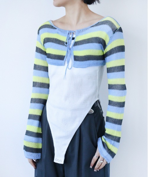 led.tokyo（レッドトウキョウ）の「【led.tokyo】2WAYシアーボーダーカーディガン（Tシャツ/カットソー・レディース・ピンク/ブルー・FREE）」の3枚目の写真