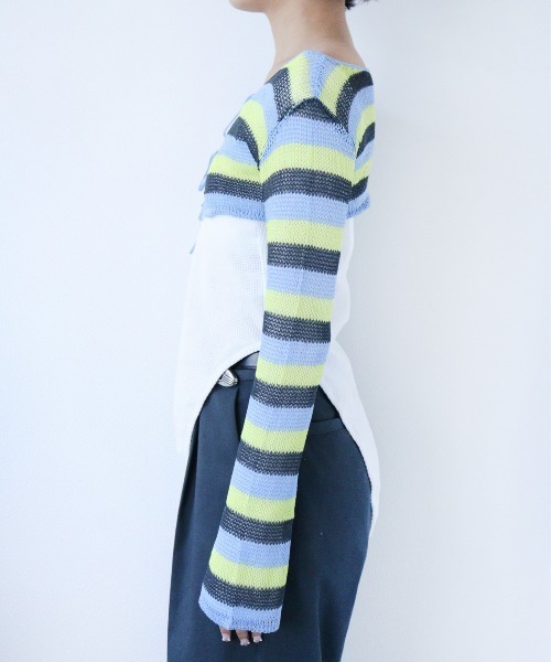 led.tokyo（レッドトウキョウ）の「【led.tokyo】2WAYシアーボーダーカーディガン（Tシャツ/カットソー・レディース・ピンク/ブルー・FREE）」の6枚目の写真