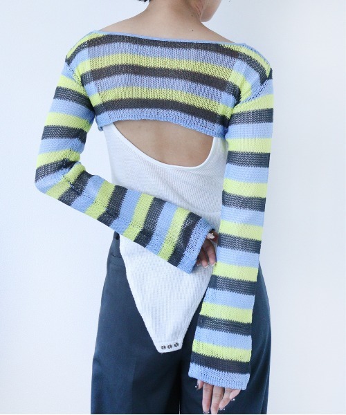 led.tokyo（レッドトウキョウ）の「【led.tokyo】2WAYシアーボーダーカーディガン（Tシャツ/カットソー・レディース・ピンク/ブルー・FREE）」の7枚目の写真