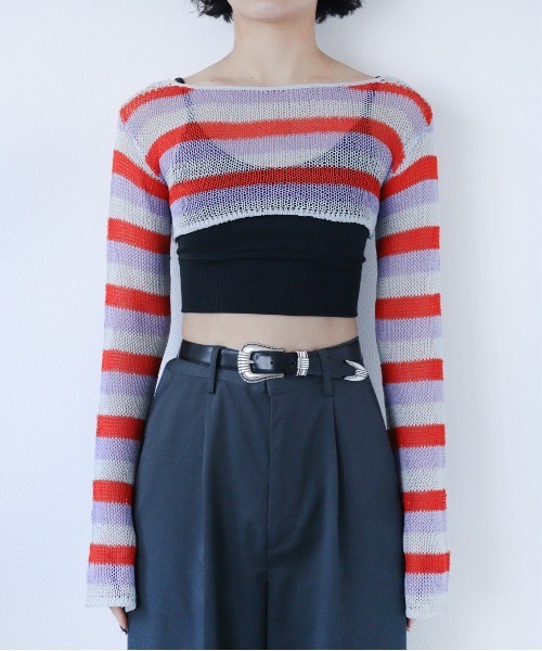 led.tokyo（レッドトウキョウ）の「【led.tokyo】2WAYシアーボーダーカーディガン（Tシャツ/カットソー・レディース・ピンク/ブルー・FREE）」の12枚目の写真