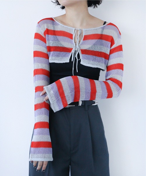 led.tokyo（レッドトウキョウ）の「【led.tokyo】2WAYシアーボーダーカーディガン（Tシャツ/カットソー・レディース・ピンク/ブルー・FREE）」の16枚目の写真