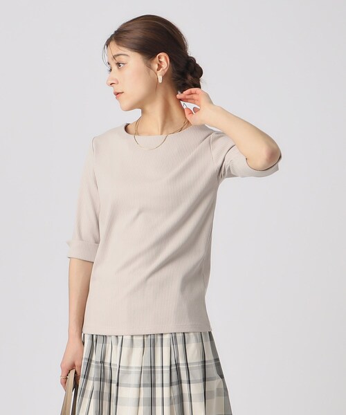 DRESKIP(ドレスキップ)の「◆一枚でもレイヤードでも お袖ロールアップ5分袖Tシャツ(Tシャツ/カットソー・レディース・ライトグレー/オフホワイト/ホワイト系5/ブラック・02/03/04)」の13枚目の写真