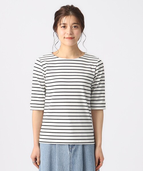 DRESKIP(ドレスキップ)の「◆一枚でもレイヤードでも お袖ロールアップ5分袖Tシャツ(Tシャツ/カットソー・レディース・ライトグレー/オフホワイト/ホワイト系5/ブラック・02/03/04)」の21枚目の写真