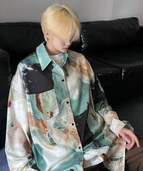 【セール】【FVLMEN】marble pattern longsleeve shirt/マーブル柄 ロングスリーブ シャツ（シャツ/ブラウス）｜FVLMEN（フルメン）