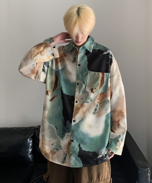 【セール】【FVLMEN】marble pattern longsleeve shirt/マーブル柄 ロングスリーブ シャツ（シャツ/ブラウス）｜FVLMEN（フルメン）