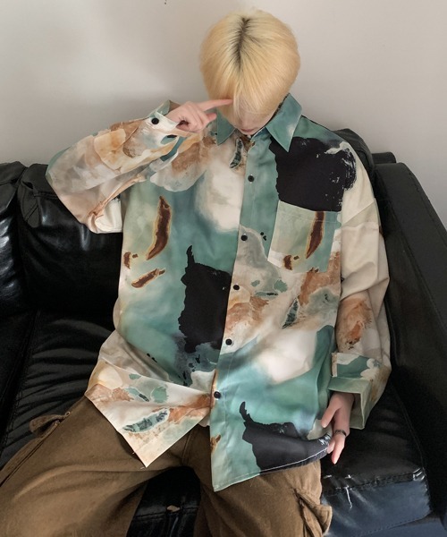 【セール】【FVLMEN】marble pattern longsleeve shirt/マーブル柄 ロングスリーブ シャツ（シャツ/ブラウス）｜FVLMEN（フルメン）