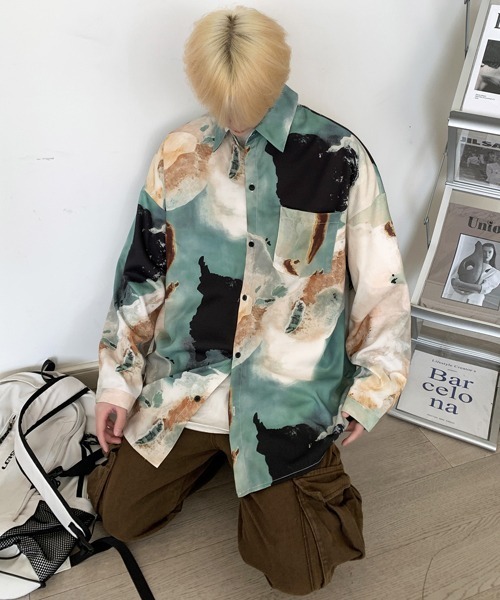 【セール】【FVLMEN】marble pattern longsleeve shirt/マーブル柄 ロングスリーブ シャツ（シャツ/ブラウス）｜FVLMEN（フルメン）