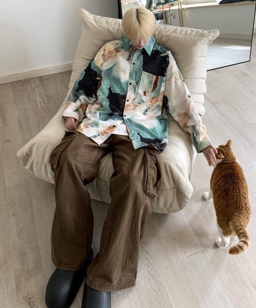 【セール】【FVLMEN】marble pattern longsleeve shirt/マーブル柄 ロングスリーブ シャツ（シャツ/ブラウス）｜FVLMEN（フルメン）