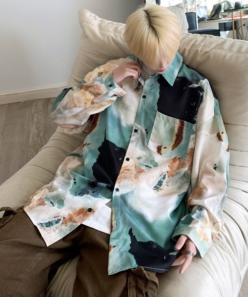 【セール】【FVLMEN】marble pattern longsleeve shirt/マーブル柄 ロングスリーブ シャツ（シャツ/ブラウス）｜FVLMEN（フルメン）