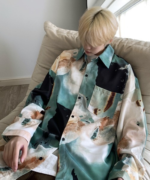 【セール】【FVLMEN】marble pattern longsleeve shirt/マーブル柄 ロングスリーブ シャツ（シャツ/ブラウス）｜FVLMEN（フルメン）