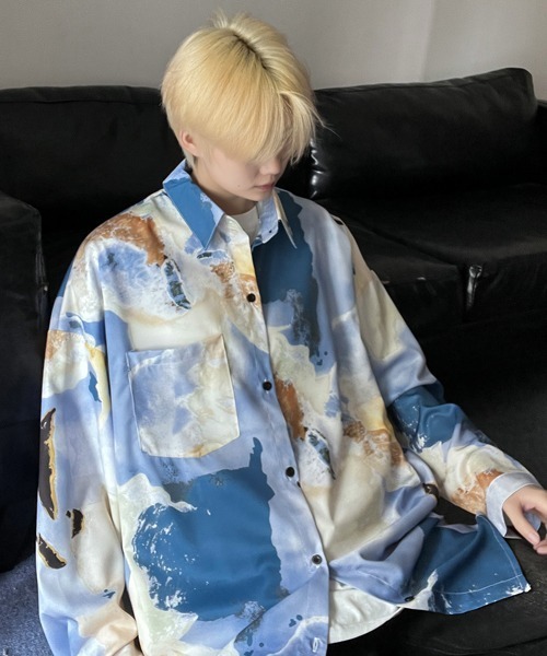 【セール】【FVLMEN】marble pattern longsleeve shirt/マーブル柄 ロングスリーブ シャツ（シャツ/ブラウス）｜FVLMEN（フルメン）