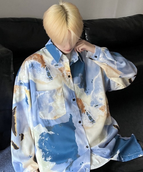 【セール】【FVLMEN】marble pattern longsleeve shirt/マーブル柄 ロングスリーブ シャツ（シャツ/ブラウス）｜FVLMEN（フルメン）