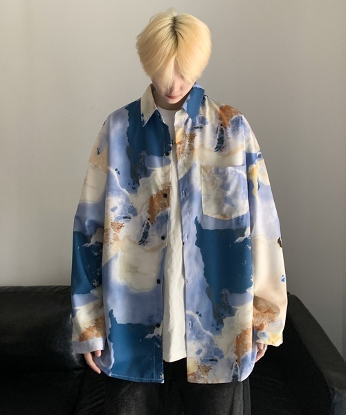 【セール】【FVLMEN】marble pattern longsleeve shirt/マーブル柄 ロングスリーブ シャツ（シャツ/ブラウス）｜FVLMEN（フルメン）