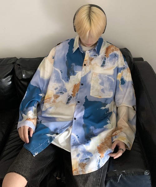 【セール】【FVLMEN】marble pattern longsleeve shirt/マーブル柄 ロングスリーブ シャツ（シャツ/ブラウス）｜FVLMEN（フルメン）