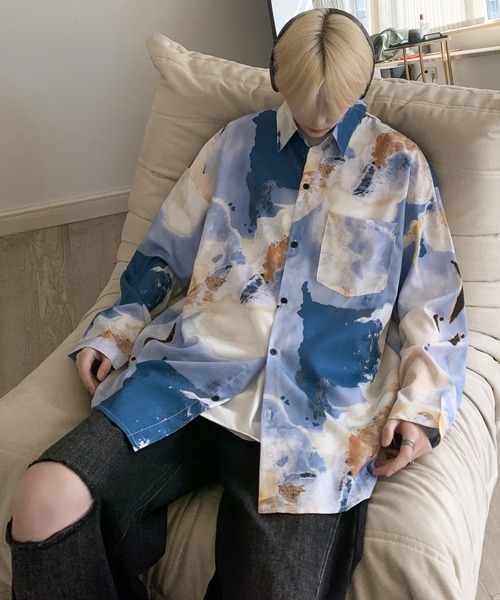 【セール】【FVLMEN】marble pattern longsleeve shirt/マーブル柄 ロングスリーブ シャツ（シャツ/ブラウス）｜FVLMEN（フルメン）