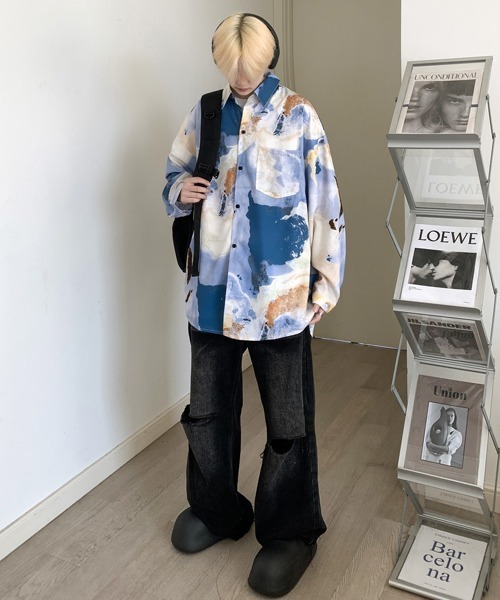 【セール】【FVLMEN】marble pattern longsleeve shirt/マーブル柄 ロングスリーブ シャツ（シャツ/ブラウス）｜FVLMEN（フルメン）