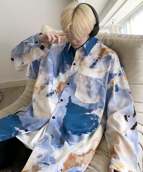 【セール】【FVLMEN】marble pattern longsleeve shirt/マーブル柄 ロングスリーブ シャツ（シャツ/ブラウス）｜FVLMEN（フルメン）