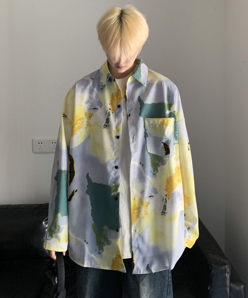 【セール】【FVLMEN】marble pattern longsleeve shirt/マーブル柄 ロングスリーブ シャツ（シャツ/ブラウス）｜FVLMEN（フルメン）