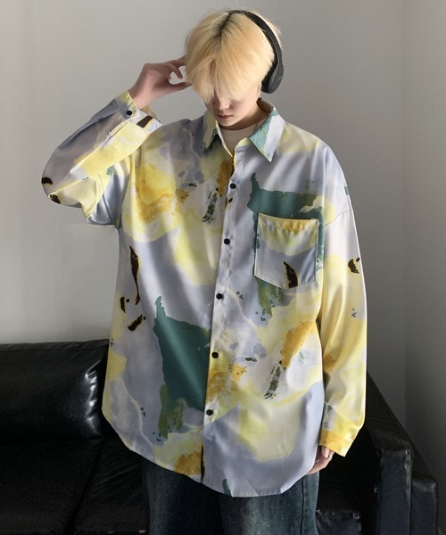 【セール】【FVLMEN】marble pattern longsleeve shirt/マーブル柄 ロングスリーブ シャツ（シャツ/ブラウス）｜FVLMEN（フルメン）