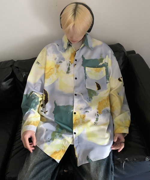 【セール】【FVLMEN】marble pattern longsleeve shirt/マーブル柄 ロングスリーブ シャツ（シャツ/ブラウス）｜FVLMEN（フルメン）